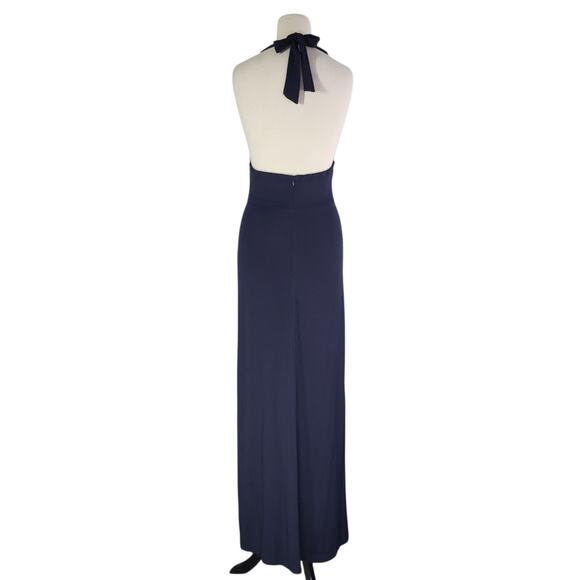 VTG Y2K Cache Beaded Halter Maxi Dress Navy Small Evening Prom Formal Gown READ - Picture 5 of 16